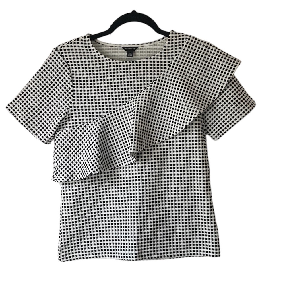 Ann Taylor black and white gingham popover blouse top size extra small